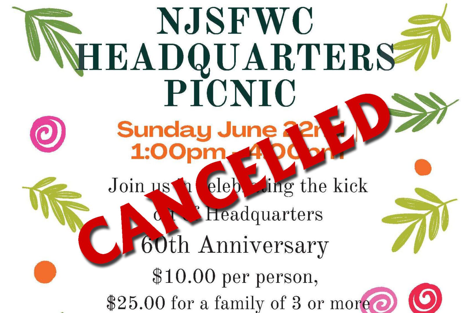 2025 06 June Headquarters Picnic 4x6 CANCELLED
