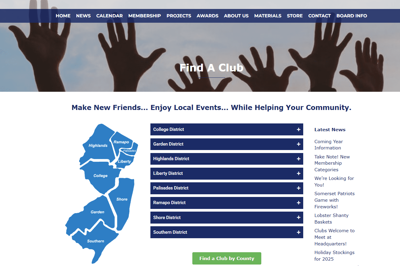 club page from website screenshot